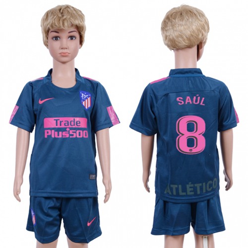 Atletico Madrid #8 Saul Sec Away Kid Soccer Club Jersey - Click Image to Close